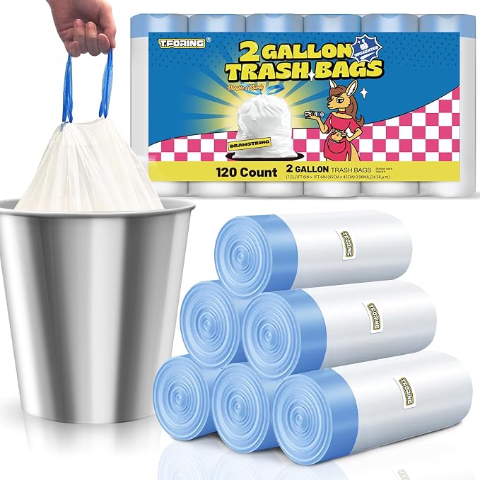 2 Gallon Trash Bags Drawstring 0.96 Mil by TFORING%C2%AE
