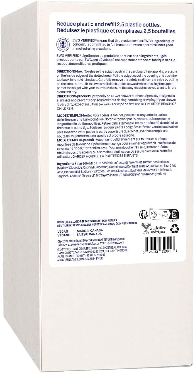 ATTITUDE Shower & Tile Cleaner Refill, EWG Verified, Plant-Based & Vegan - Image 8