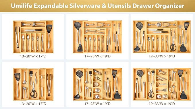 Umilife Large Expandable Kitchen Silverware Utensils Drawer Organizer, 2.5" - Image 7