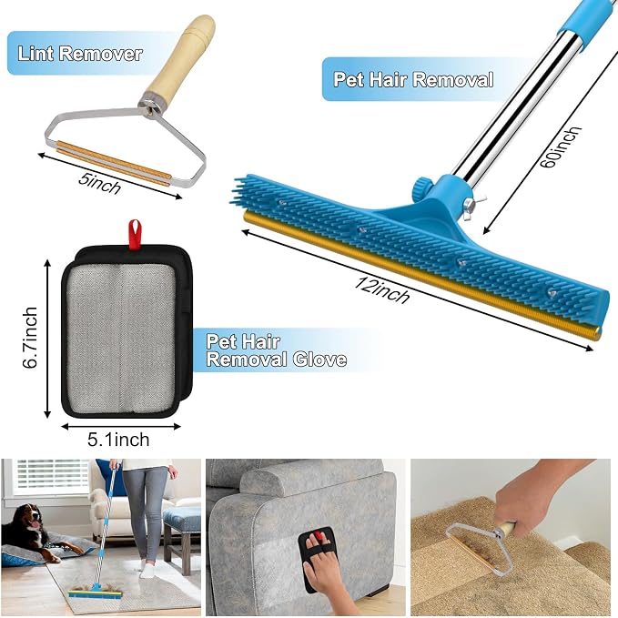 3 in 1 Carpet Rake for Pet Hair Removal, Reusable Pet Hair Remover Broom - Image 6