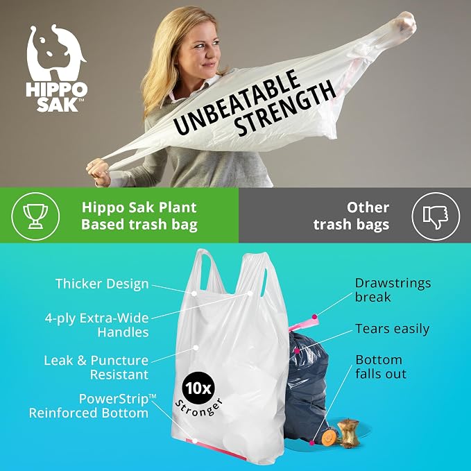 Hippo Sak - Plant Based Tall Kitchen Garbage Bags - 13 Gallon Trash Bags - - Image 4