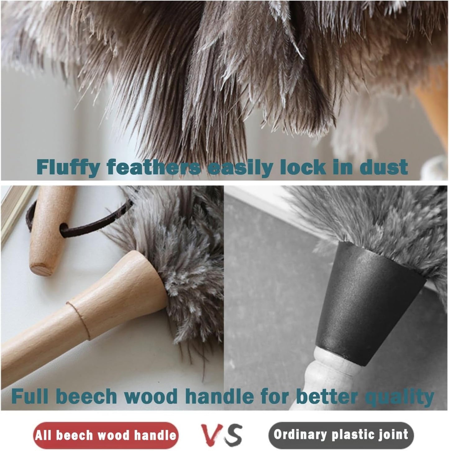Ostrich Feather Duster for Cleaning-Furniture Dusters with Handle Ddzmz Hand Duster with Fluffy Natural Genuine Feather Reusable Household Duster, Gray and Brown(Length 16")