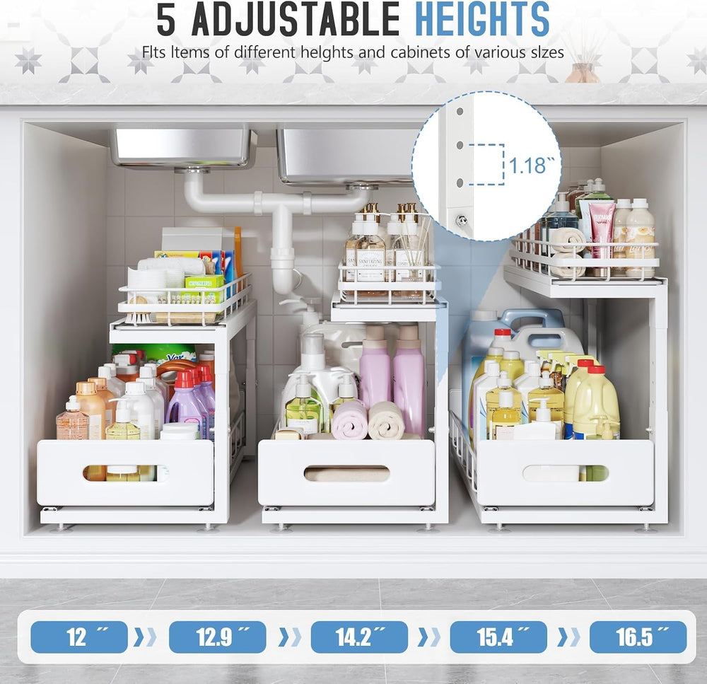 Under Sink Organizer Upgrade To Professional Rails,2-Tier Dual Pull Out Cabin...