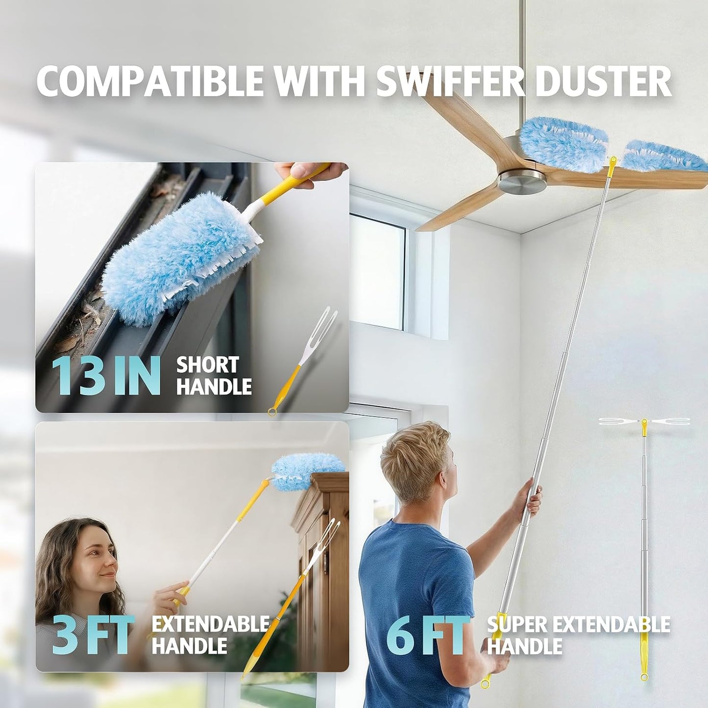 Duster Refill for Swiffer Duster, 30 Count Heavy Duty 2 Side 360° Duster Refills with 1 Handle, 4X Microfibers, Disposable Multi Surface Dusters for Cleaning