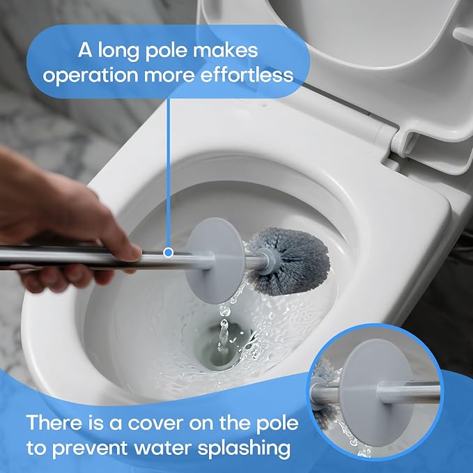 Marble Colored Toilet Brush and Holder Set, Stainless Steel Long Handle and - Image 5