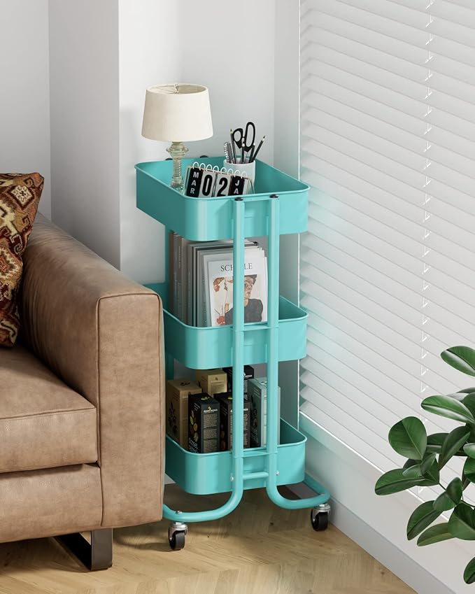 Pipishell 3-Tier Metal Rolling Utility Cart, Heavy-Duty Storage Cart - Image 3