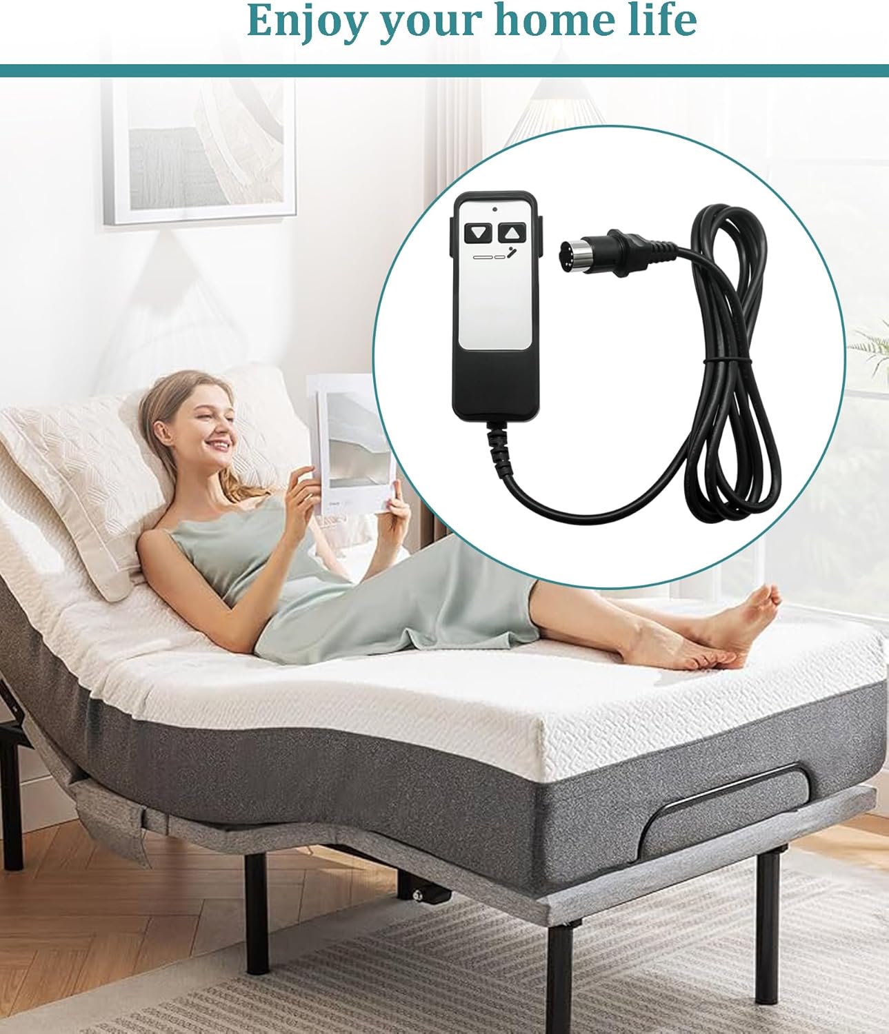 HJH5 2 Button 5 Pin Adjustable Bed Richmat Wired Remote Control Replacement Parts Fits for Matt.Firm 50 Series & Leggett and Platt Bas-X CF Wired Adjustable Bed