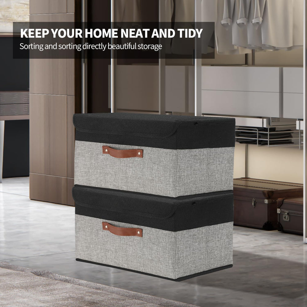 SAMORADREA 8 Pack Linen Foldable Storage Box Containers Fabric Bins with Lids...