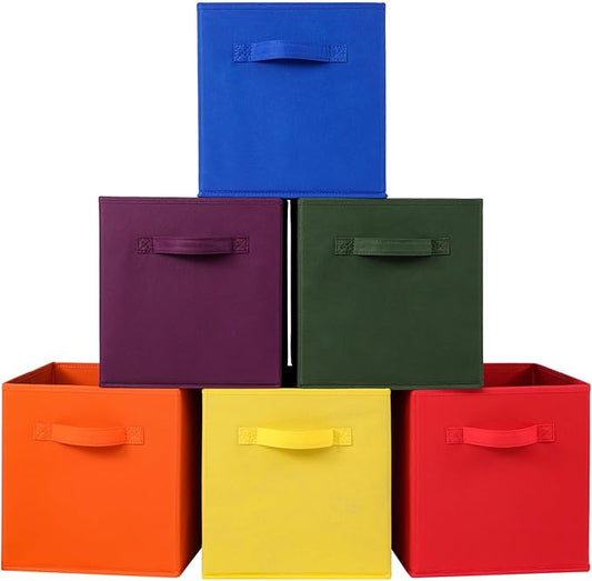Stero 13x13x13 Inch Fabric Storage Bins 6 Pack Fun Colored Durable Storage Cubes by Stero
