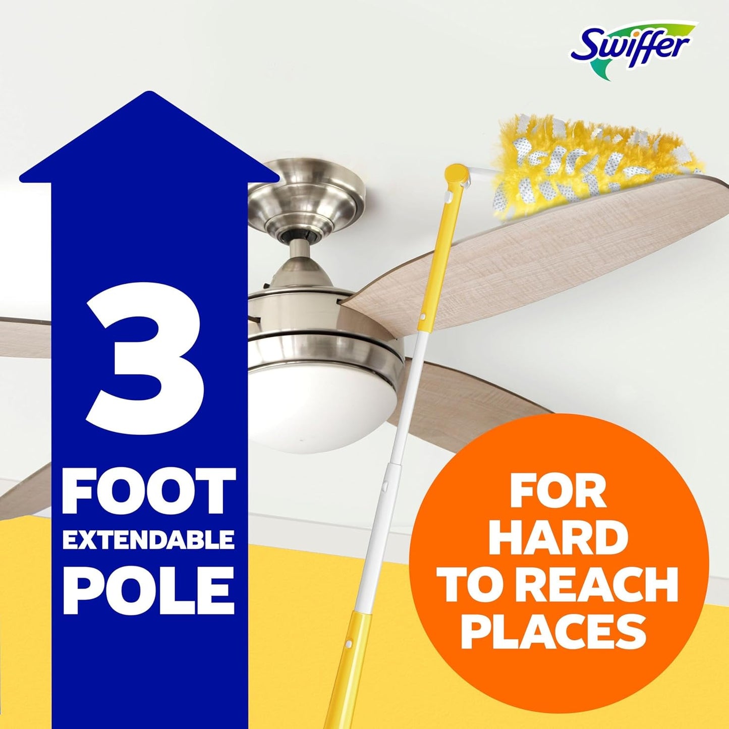 Swiffer Duster Kit with 3 ft Extendable Handle, Dusters for Cleaning, Set Includes 1 Extension Pole and 12 Heavy Duty Dusting Refills Dust Cleaner, Long Extended Wand for Ceiling Fans and Walls
