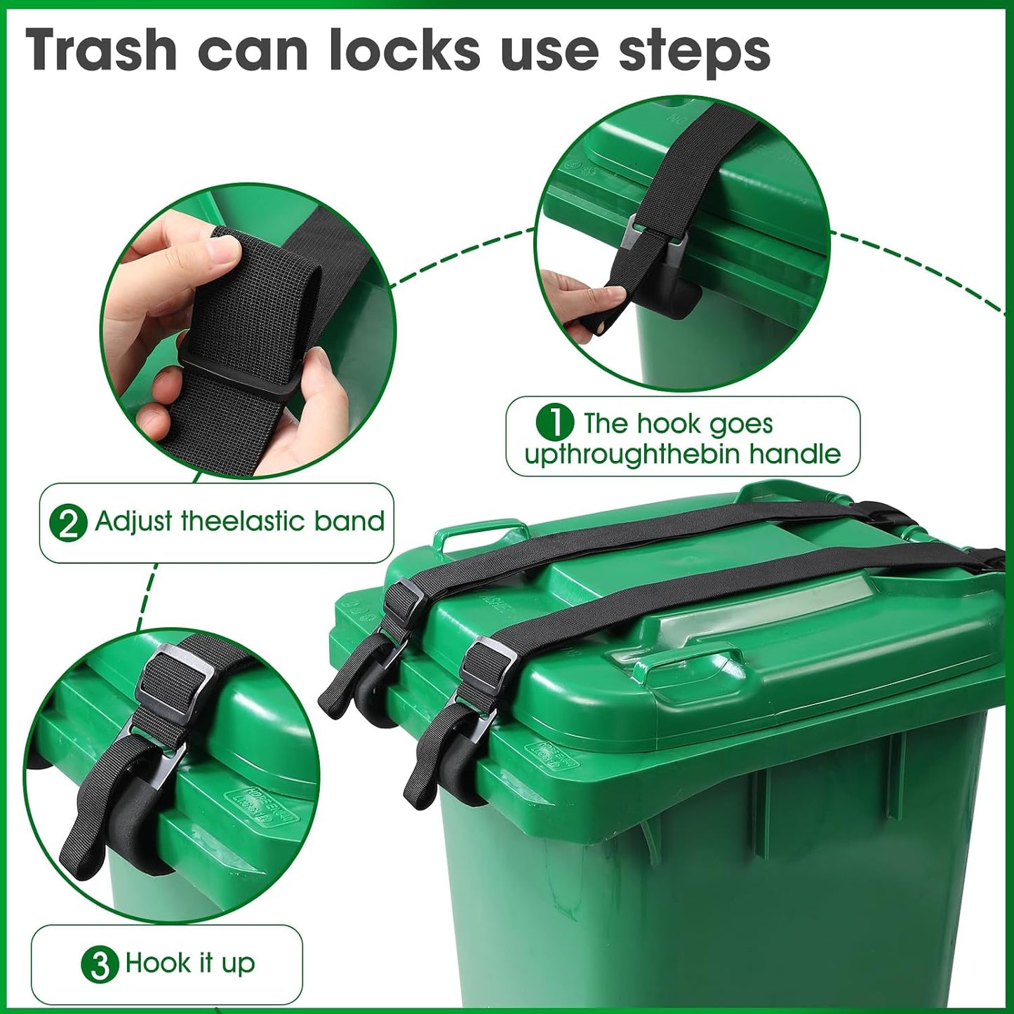 2 Pcs Trash Can Lock for Animals Secure Garbage Can Lid Straps Adjustable Heavy Duty Outdoor Bins, Bear/Raccoon/Dog Proof