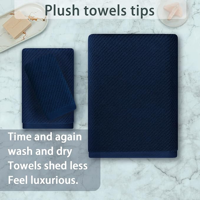 Blue Towels Set for Bathroom, Luxury 3 Piece Gift set, 100% Cotton | Quick Dry - Image 4