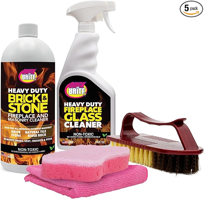 Quick N Brite Fireplace Cleaning Kit – Includes 24 oz Fireplace Glass Cleaner by QuickNBrite