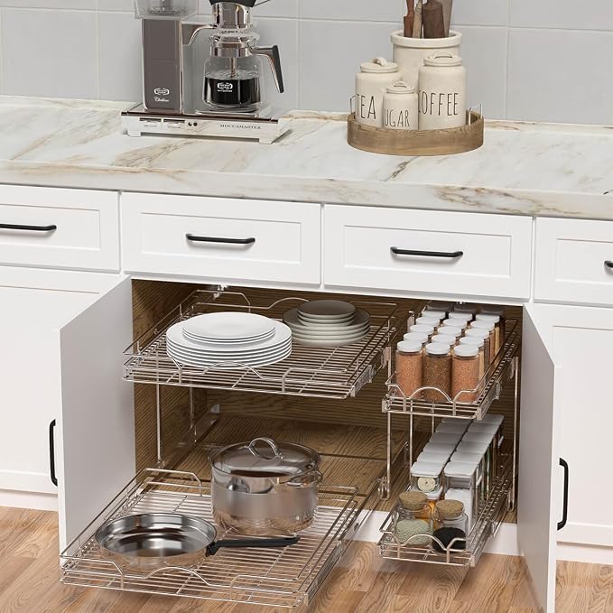 OCG 2 Tier Pull Out Cabinet Organizer, Pull Out Drawers - Image 6