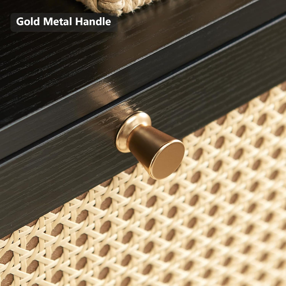 Hommoo Rattan Shoe Storage Cabinet Set of 2 with 2 Flip Doors, Wood Narrow Sh...
