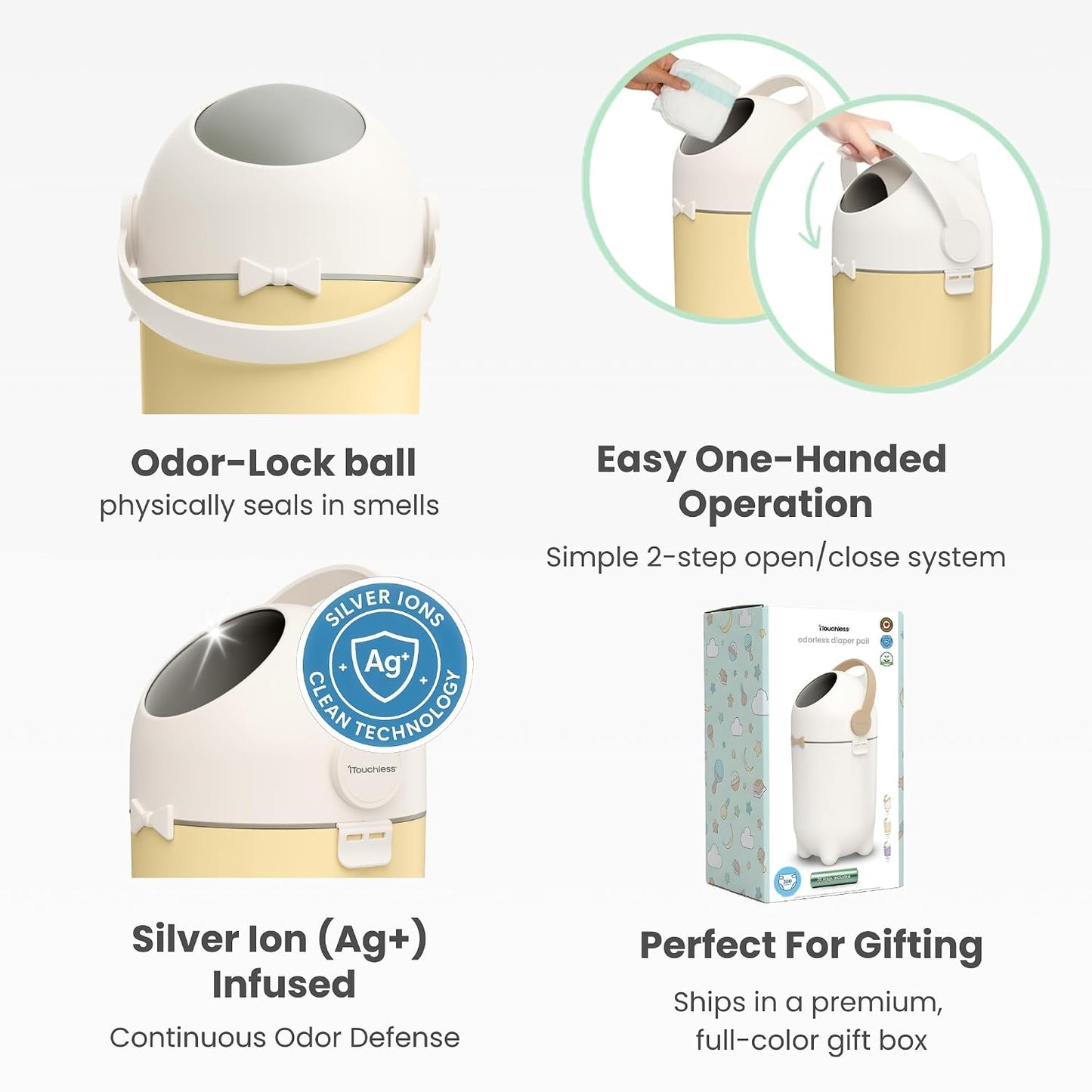 iTouchless 4 Gal Kids Room Wastebasket | Odor-Sealing Bin | Sand Almond | Rotating Ball Seal Traps Smells | Fits Any Standard Bag, No Refills Ever Needed | Flip-Up Handle Opens With A Single Hand