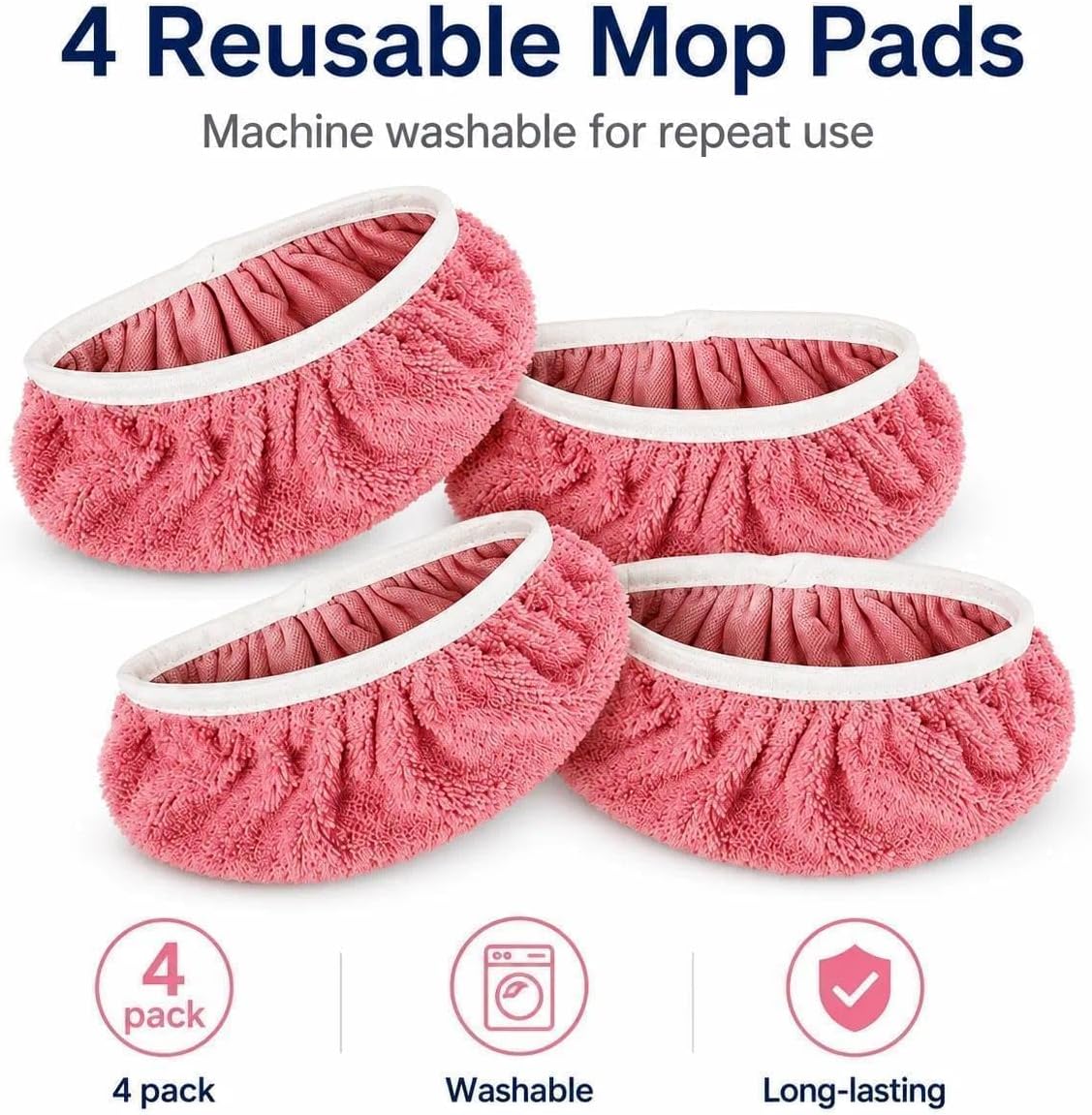 4PC Reusable Microfiber Mop Pads for Swiffer Sweeper, Washable Coral Fleece Floor Cleaning Replacement, Dual-Sided Wet & Dry Mop Cloths for Hardwood, Tile, Laminate & Pet Hair