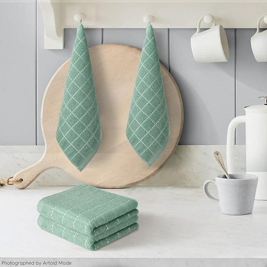 Artoid Mode Checkered Designed Cotton Light Green Terry Kitchen Dish Cloths - Image 2