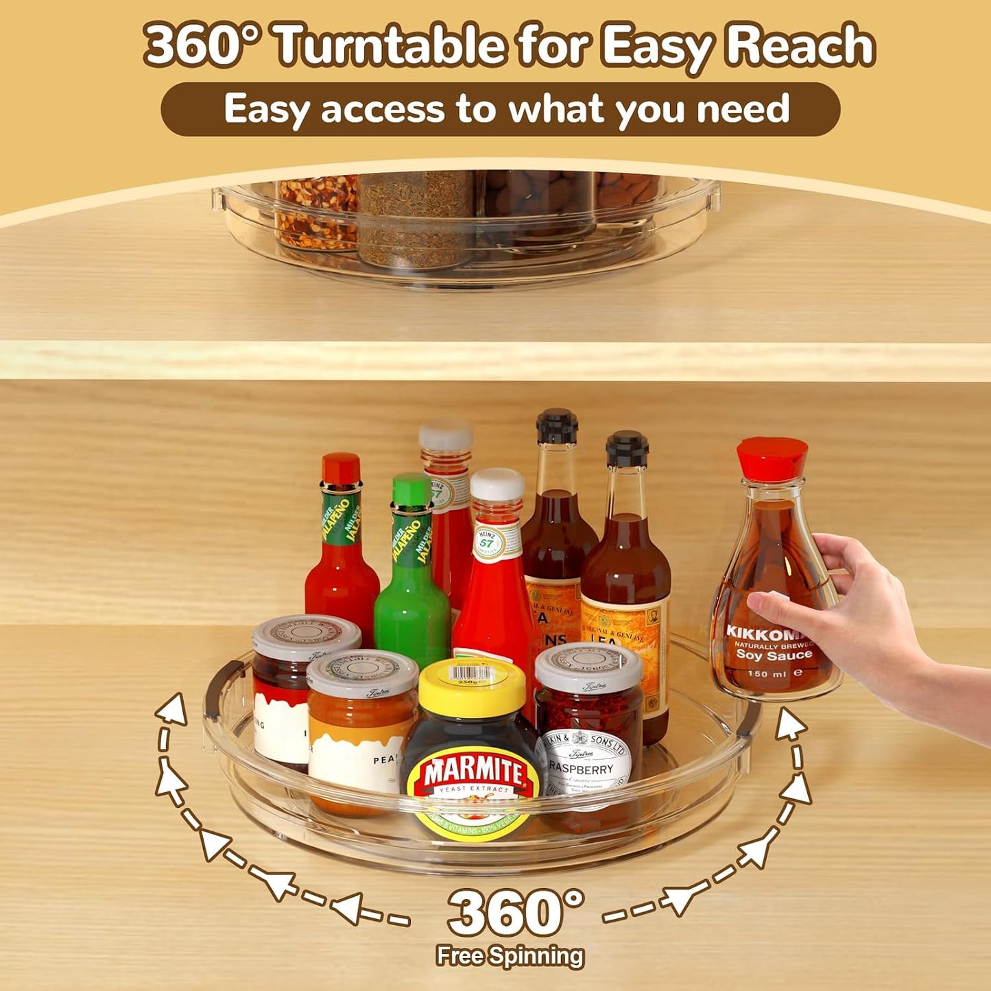 INCOSTAR Lazy Susan 2 Pack, 10.6 Inch Clear Turntable for Kitchen Cabinet | Rotating Spice Rack, Pantry Organizer and Storage, Bathroom Countertop Organizing for Makeup Vanity