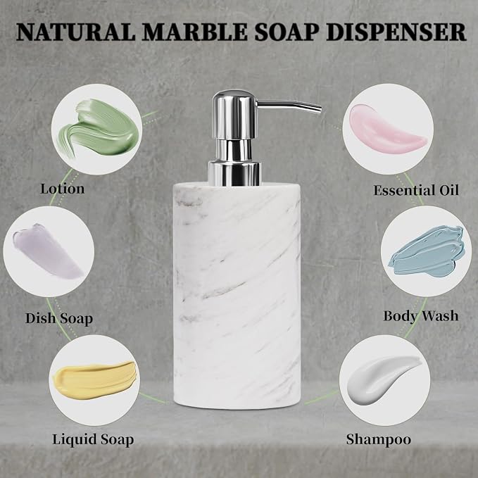 Marble Soap Dispenser with Stainless Steel Pump, 6 Ounces - Image 5