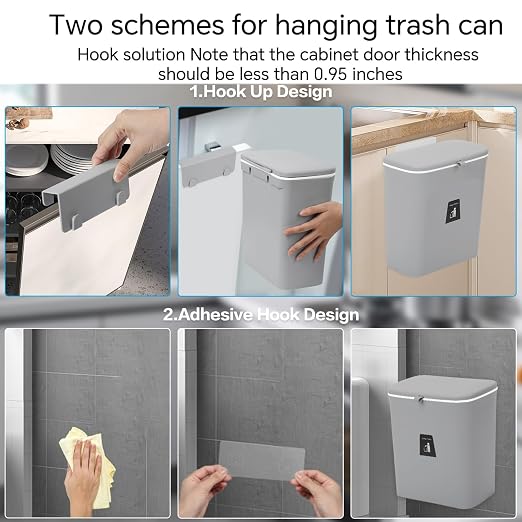 Compost Bin for Kitchen -2.4 Gallons/9L Trash Can for Under Sink, Hanging Small - Image 5