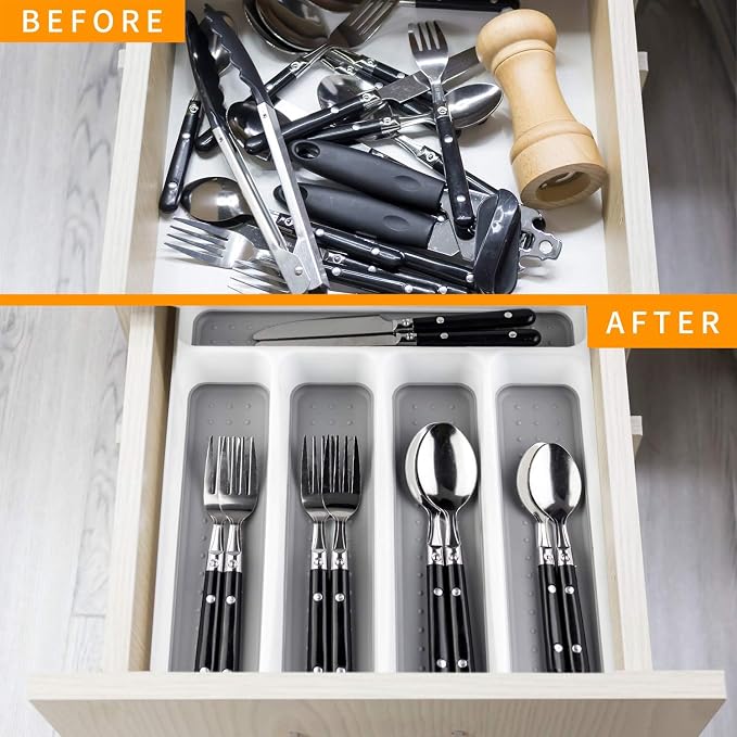 LeMuna Silverware Tray for Drawer, Plastic Cutlery Tray Kitchen Drawer Organizer - Image 3