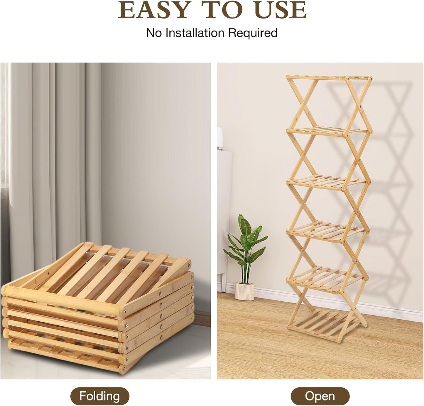 Bamboo Shoe Rack 6 Tier Foldable Shoe Rack for Entryway | Narrow Vertical Shoe Organizer Free Standing Shelf, Multifunctional Slim Storage for Bedrooms Living Room Corner