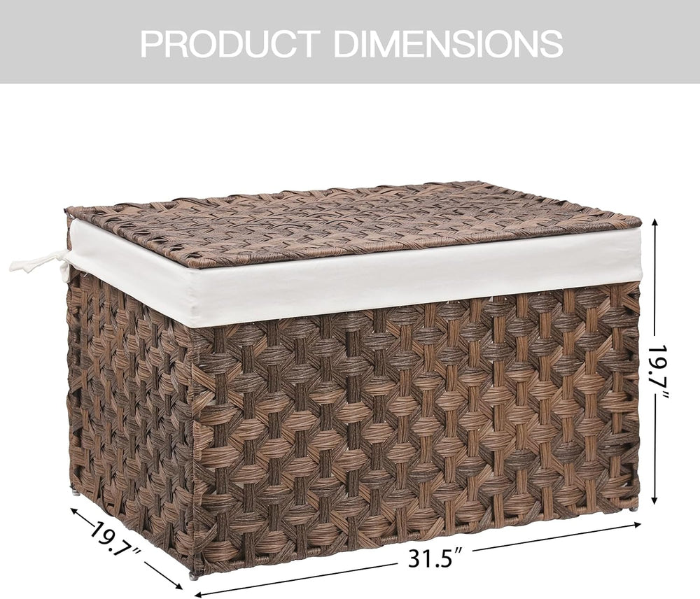 Large Wicker Storage Basket with Lid, 52.8 Gallon (200L), Brown