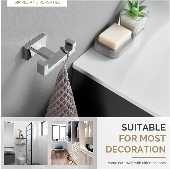 Angle Simple Bathroom Towel Hook, SUS 304 Stainless Steel Hand Towel Double Hook - Image 6