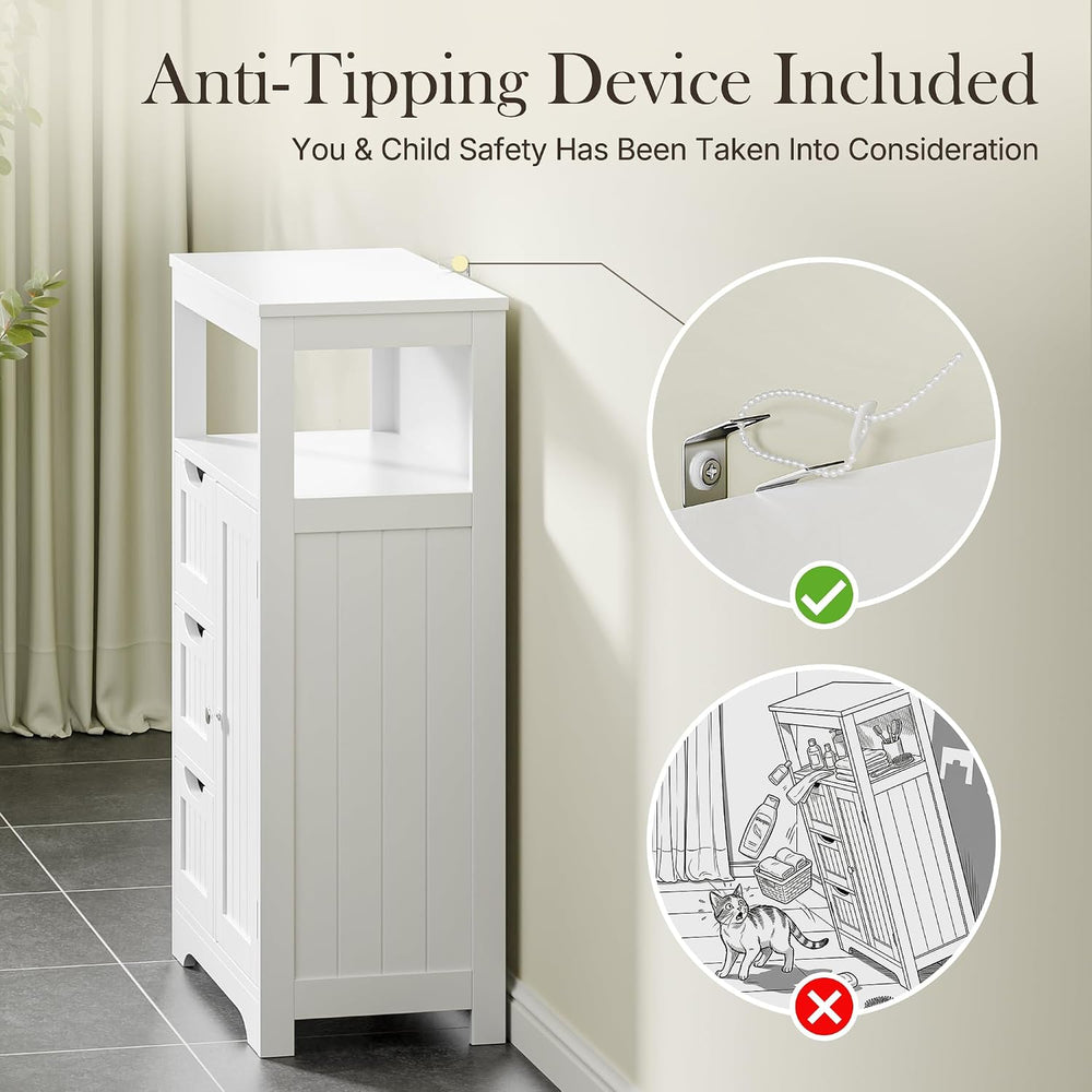 SUPER DEAL Wooden Bathroom Storage Cabinet with 3 Drawers and 1 Door, Free-St...