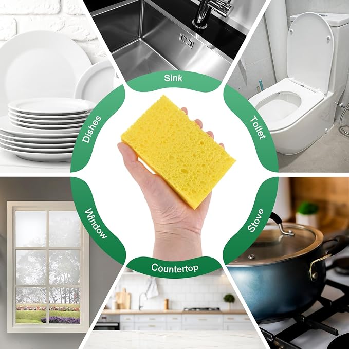 12-Pack Kitchen Sponges, Condense Eco Cellulose Non-Scratch Scrub Heavy Sponge - Image 6