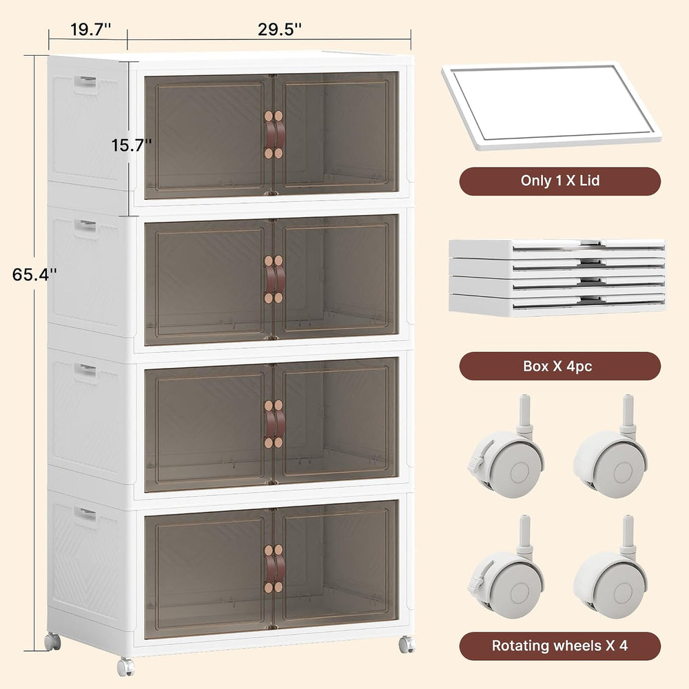 1136QT Extra Large Stackable Storage Bins with Lids & Wheels & Door,