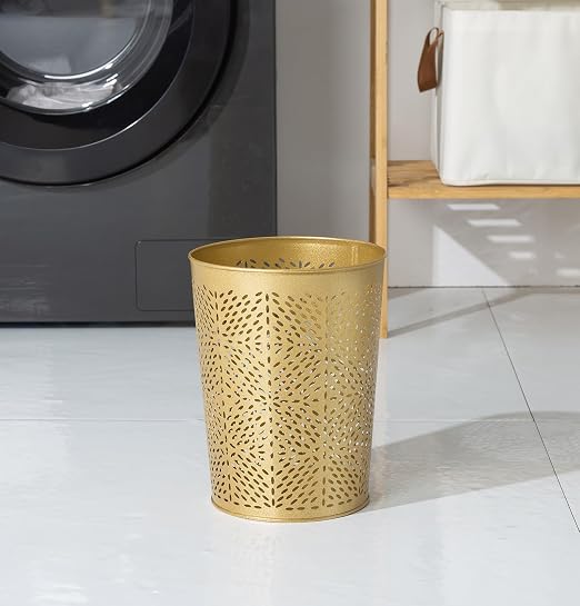 Small Gold Metal Trash Can Wastebasket, Decorative Hollow-Out Garbage Can Waste - Image 6
