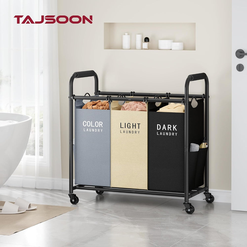 Tajsoon 3 Bag Laundry Sorter Cart, Laundry Hamper 3 Section, 3 Colors