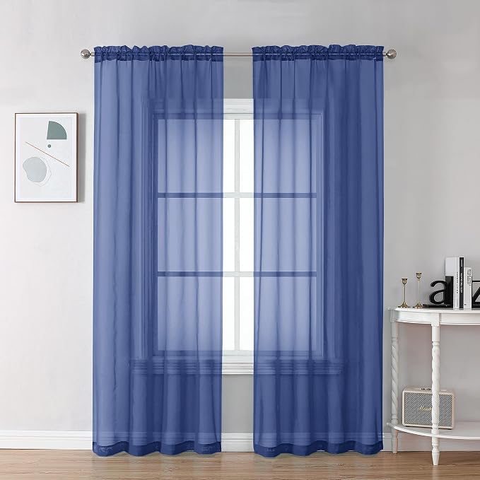 Chyhomenyc Royal Blue Sheer Curtains 78 Inches Long 2 Panels Set by Chyhomenyc