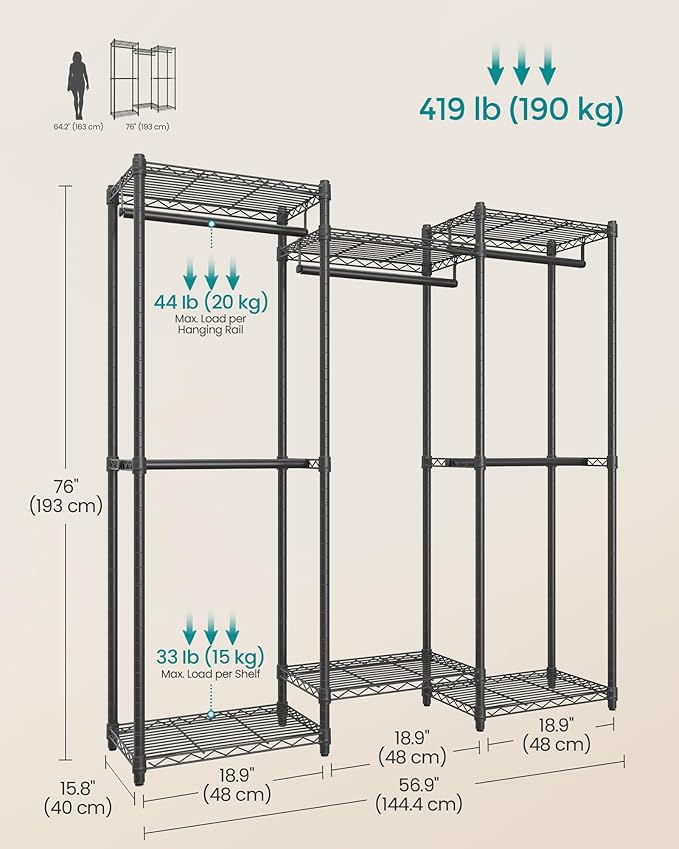 SONGMICS Heavy-Duty Clothes Rack, Garment Rack, Portable Closet, 56.9-Inch Wide - Image 6