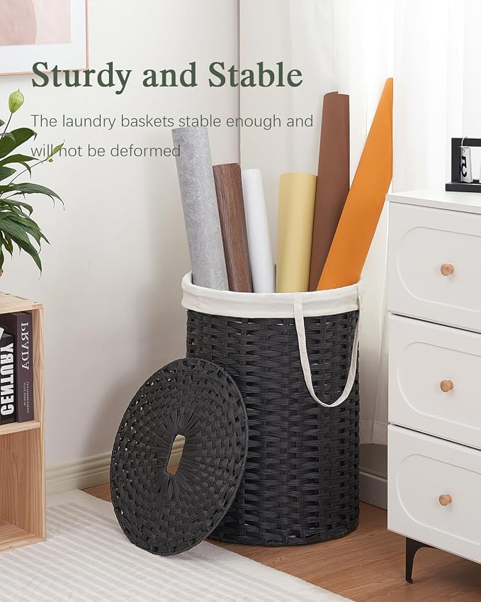 Laundry Basket with Lid Round Rattan Laundry Hamper with Lid and Handles 29.1 - Image 6