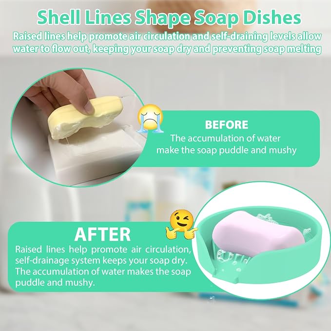 Self Draining Soap Dish, Silicone Suction Cup Soap Holder Tray Savers Container - Image 4