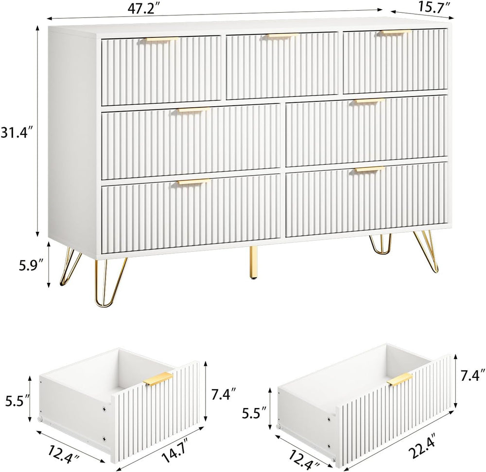 Furniway Dresser for Bedroom, Modern Fluted 47.2" Wide Chest of Drawers ...