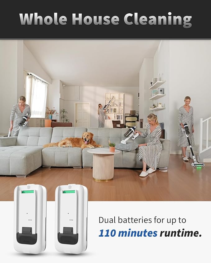 Cordless Vacuum Cleaner, 2 Batteries 110 Mins Runtime Vacuum Cleaners - Image 2