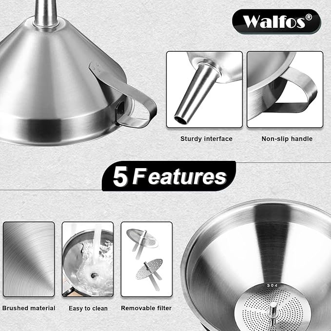Stainless Steel Funnel, Walfos 3 Different Sizes of Kitchen funnels - Image 6