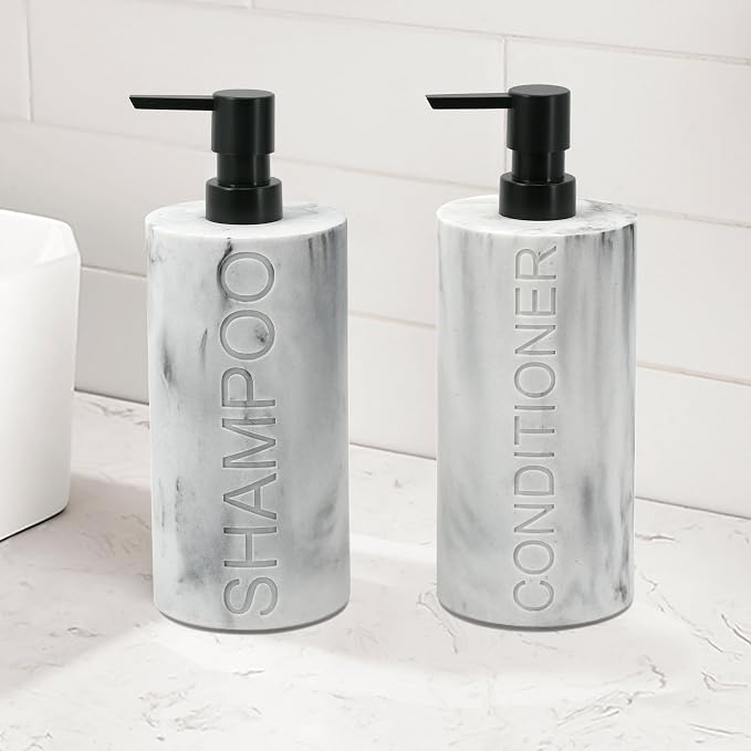 Marble Resin 2 Piece Shampoo and Conditioner Dispenser Set, Luxurious - Image 6