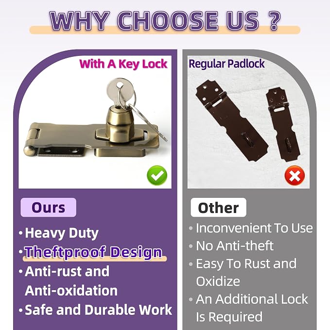 Alise Keyed Hasp Lock, 4 Inch Safety Packlock Clasp Hasp Lock Latch - Image 10