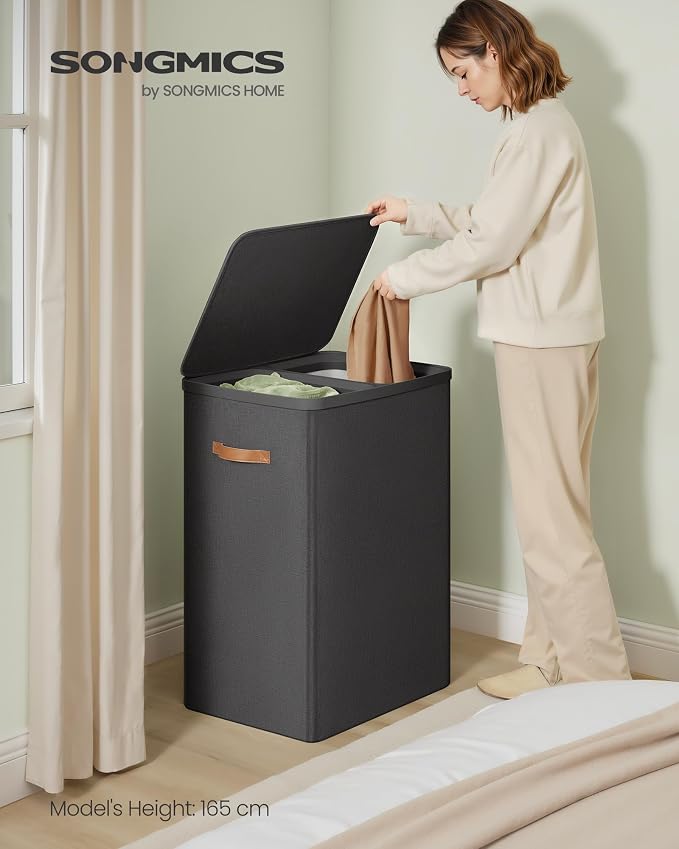 SONGMICS Laundry Basket, 44.9 Gal. Laundry Hamper, 2 Compartments, Easy Assembly - Image 2