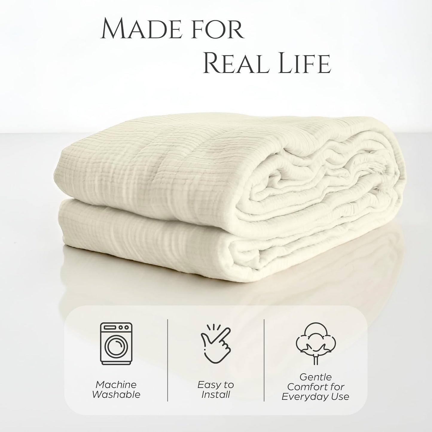 Washable Sofa Cover %100 Pure Cotton, Gauze Couch Covers for Sectional, 3 Seater, L Shape, U Shape Sofa, Large 4 Layered Natural Muslin Fabric, Cloud Like Couch Cover (Cream, 95x118" / 240x300 cm)