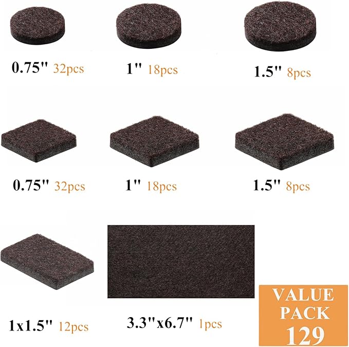 Felt Furniture Pads for Hardwood Floors 129 Piece, Furnigear Anti Scratches - Image 2