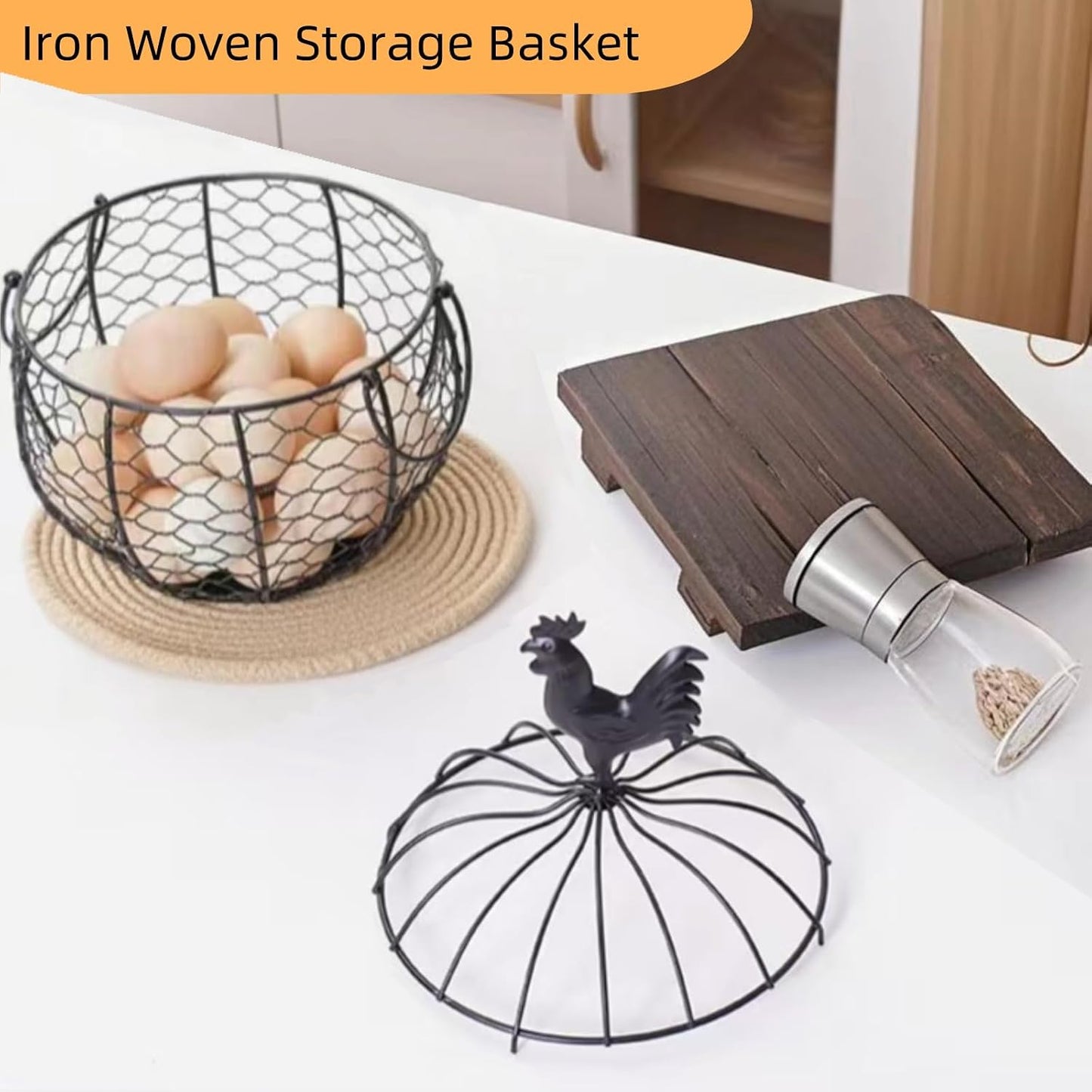 Wire Egg Basket for Gathering Fresh Eggs with Handle | Metal Egg Holder Countertop | Farm Fresh Egg Collecting Basket and Storage Holder | Suitable for Kitchen, Countertop and Farm (About 36 Eggs)