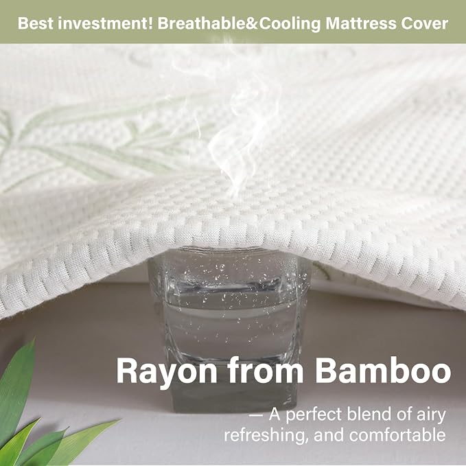 Queen Mattress Protector Waterproof Mattress Pad Washable Bamboo Rayon Mattress - Image 4