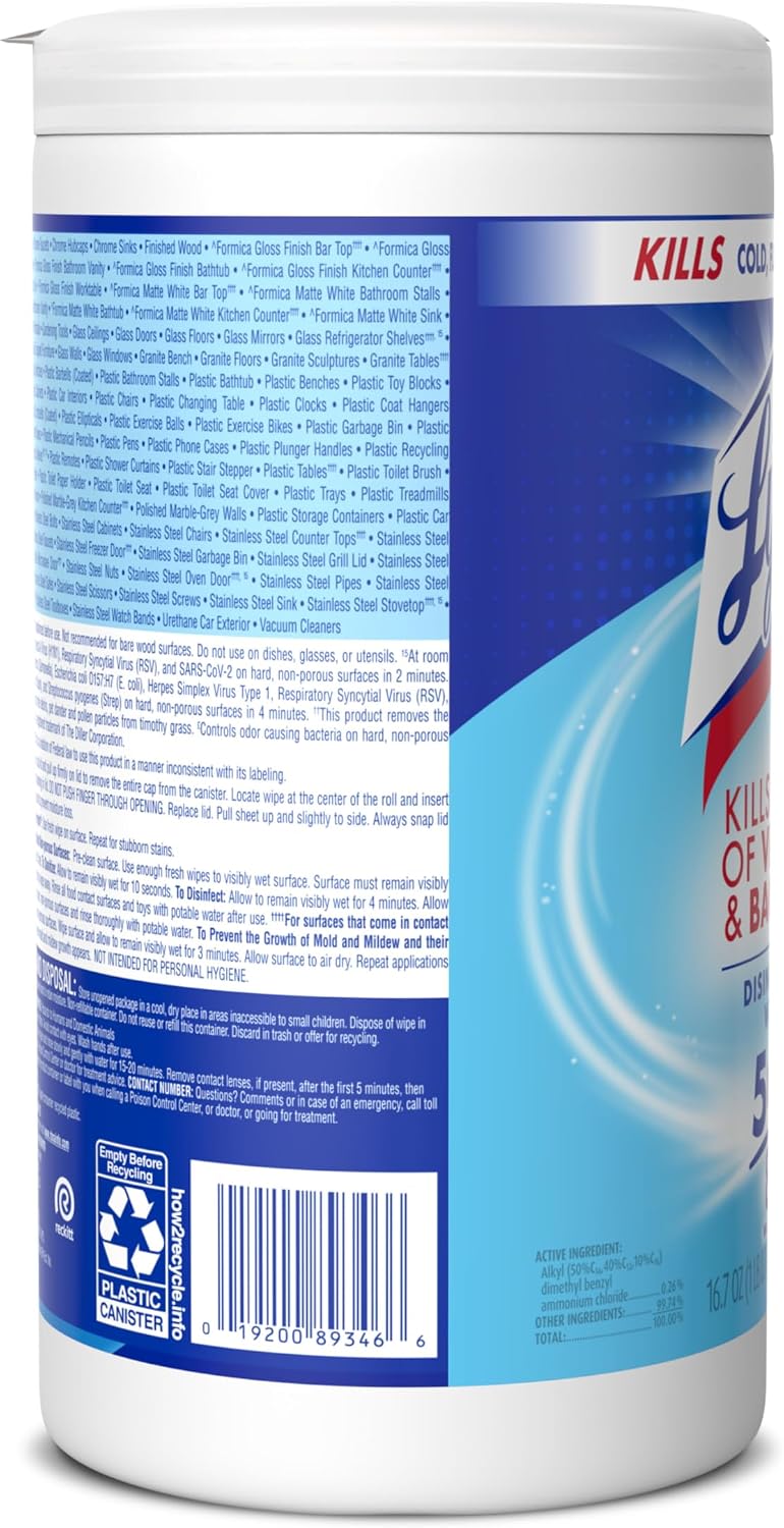 Lysol Disinfecting Wipes, Multi-Surface Cleaner, Crisp Linen, 80 ct. | All Purpose Cleaner, Sanitizing, Deodorizing, Apartment Essentials, Back To School Cleaning Supplies, Kitchen & Bathroom Wipe