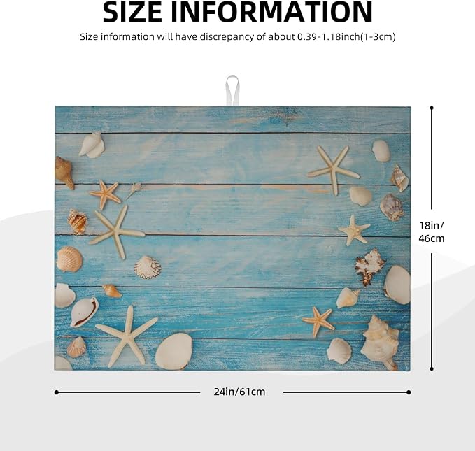Seashells Starfish On Blue Wood Absorbent Microfiber Xl Dish Drying Mat - Image 3